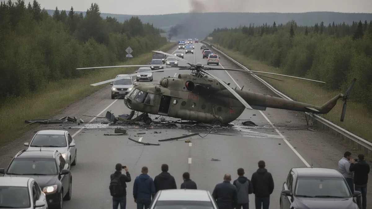 Russischer Militärhubschrauber stürzt wegen Treibstoffmangels auf Autobahn ab